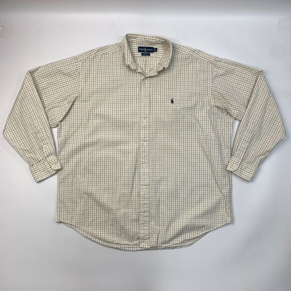 Vintage Ralph Lauren Blake Shirt Mens XL Cream Long Sleeve Gingham Check *READ - Picture 2 of 11